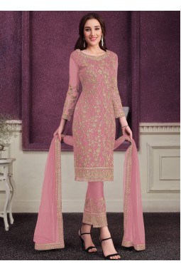 Pink Net Cording Embroidered Designer Salwar Kameez