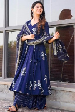 Royal Blue Pure Maslin Digital Print Anarkali Salwar Kameez