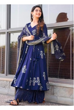 Royal Blue Pure Maslin Digital Print Anarkali Salwar Kameez