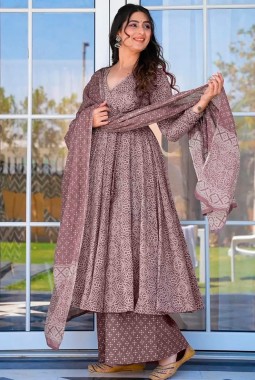 Baby Purple Pure Maslin Digital Print Anarkali Salwar Kameez