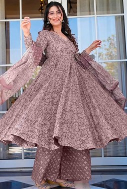 Baby Purple Pure Maslin Digital Print Anarkali Salwar Kameez