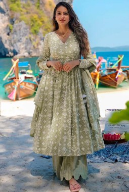 Baby Green Pure Maslin Digital Print Anarkali Salwar Kameez