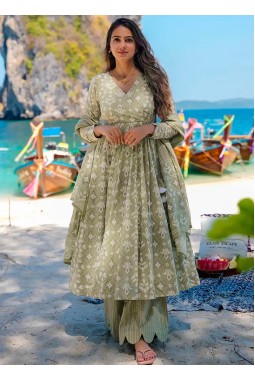 Baby Green Pure Maslin Digital Print Anarkali Salwar Kameez