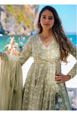 Baby Green Pure Maslin Digital Print Anarkali Salwar Kameez