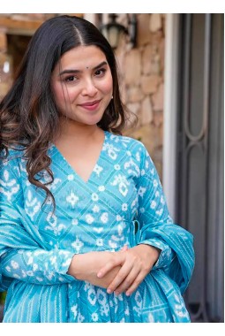 Bright Blue Pure Maslin Digital Print Anarkali Salwar Kameez