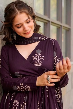 Dark Purple Pure Maslin Digital Print Anarkali Salwar Kameez