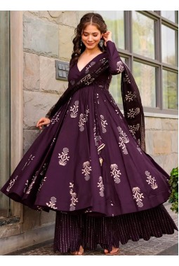 Dark Purple Pure Maslin Digital Print Anarkali Salwar Kameez