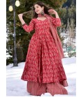 Crimson Red Pure Maslin Digital Printed Salwar Kameez