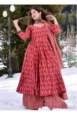 Crimson Red Pure Maslin Digital Printed Salwar Kameez
