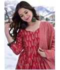 Crimson Red Pure Maslin Digital Printed Salwar Kameez