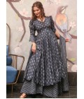 Cement Grey Pure Maslin Digital Printed Salwar Kameez