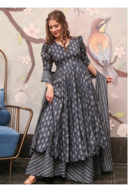 Cement Grey Pure Maslin Digital Printed Salwar Kameez