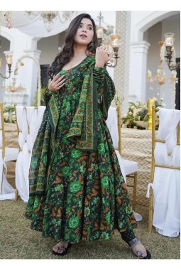 Navy Blue Pure Muslin Heavy Digital Print Casual Wear Anarkali Salwar Kameez