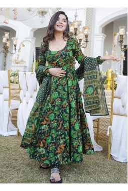 Navy Blue Pure Muslin Heavy Digital Print Casual Wear Anarkali Salwar Kameez