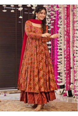 Red Pure Muslin Heavy Digital Print Casual Wear Anarkali Salwar Kameez