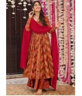 Red Pure Muslin Heavy Digital Print Casual Wear Anarkali Salwar Kameez