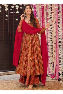 Red Pure Muslin Heavy Digital Print Casual Wear Anarkali Salwar Kameez