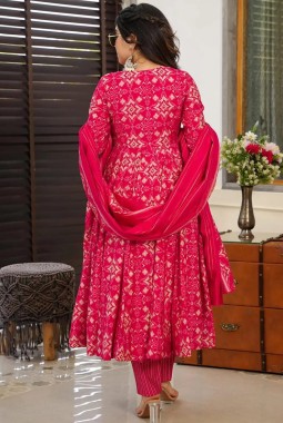 Red Pure Muslin Heavy Digital Print Casual Wear Anarkali Salwar Kameez