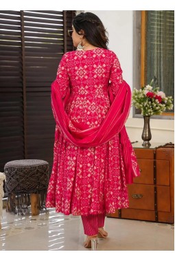 Red Pure Muslin Heavy Digital Print Casual Wear Anarkali Salwar Kameez