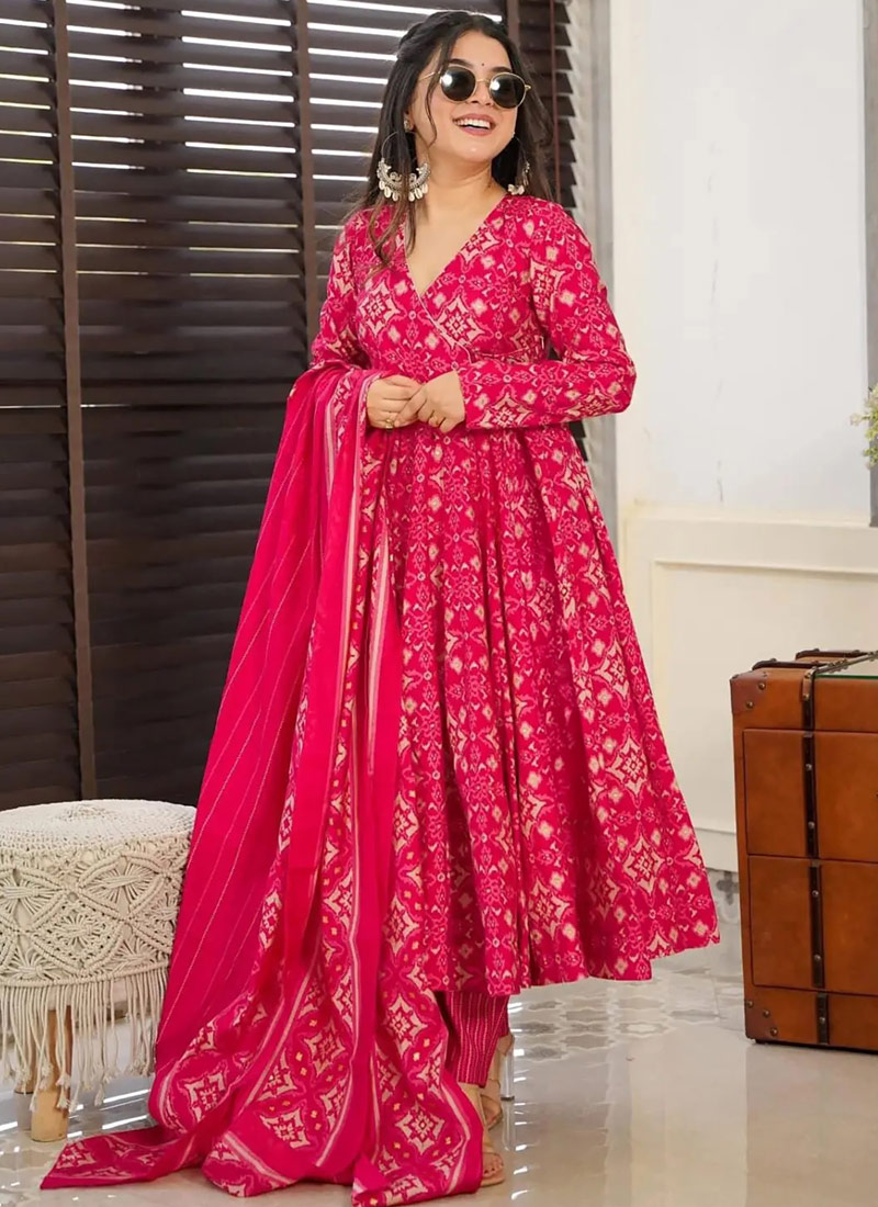 Red Pure Muslin Heavy Digital Print Casual Wear Anarkali Salwar Kameez