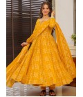 Yellow Pure Muslin Heavy Digital Print Casual Wear Anarkali Salwar Kameez