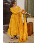 Yellow Pure Muslin Heavy Digital Print Casual Wear Anarkali Salwar Kameez