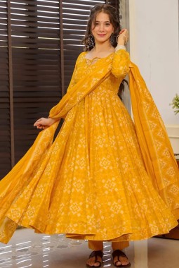 Yellow Pure Muslin Heavy Digital Print Casual Wear Anarkali Salwar Kameez