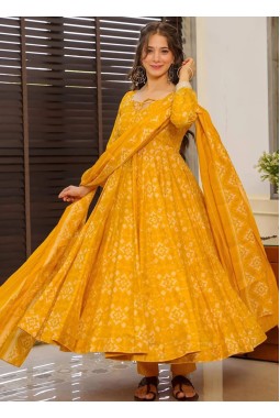 Yellow Pure Muslin Heavy Digital Print Casual Wear Anarkali Salwar Kameez