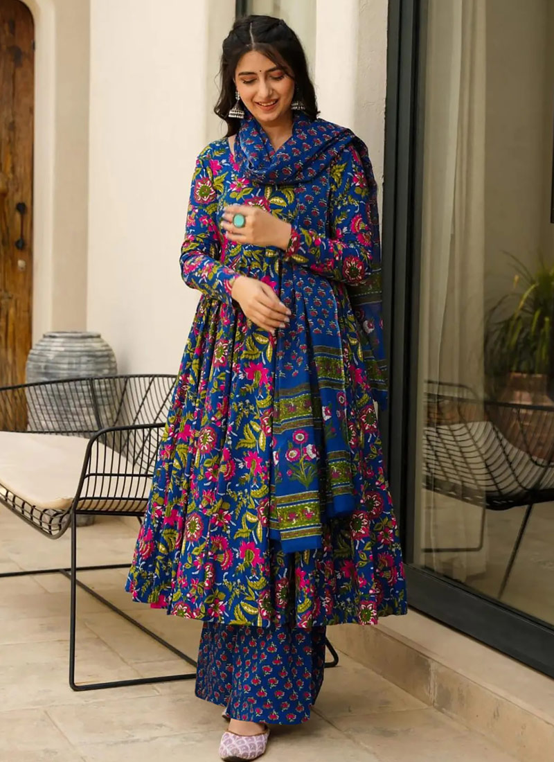 Royal Blue Pure Muslin Heavy Digital Print Casual Wear Anarkali Salwar Kameez