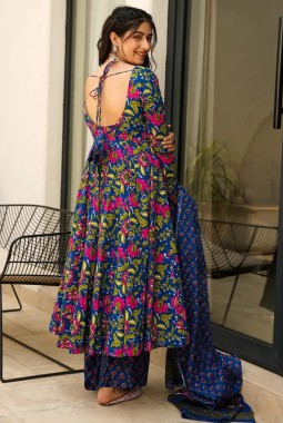 Royal Blue Pure Muslin Heavy Digital Print Casual Wear Anarkali Salwar Kameez