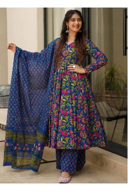 Royal Blue Pure Muslin Heavy Digital Print Casual Wear Anarkali Salwar Kameez