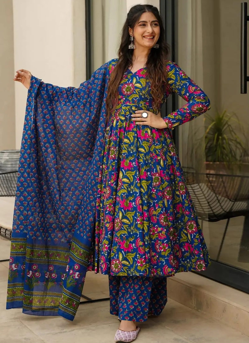 Royal Blue Pure Muslin Heavy Digital Print Casual Wear Anarkali Salwar Kameez