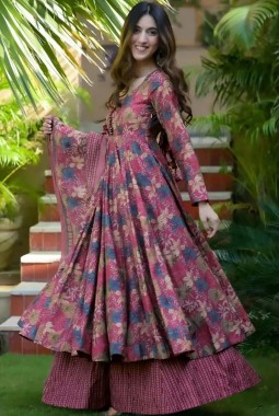 Pink Pure Muslin Heavy Digital Print Casual Wear Anarkali Salwar Kameez