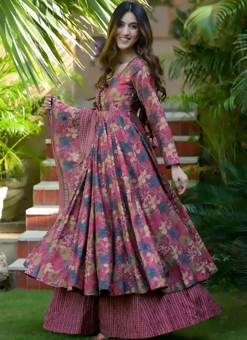 Pink Pure Muslin Heavy Digital Print Casual Wear Anarkali Salwar Kameez