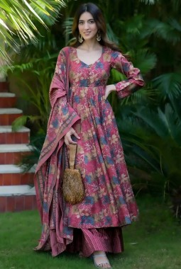 Pink Pure Muslin Heavy Digital Print Casual Wear Anarkali Salwar Kameez