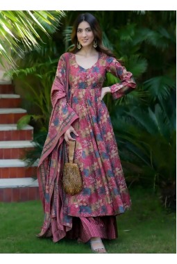 Pink Pure Muslin Heavy Digital Print Casual Wear Anarkali Salwar Kameez