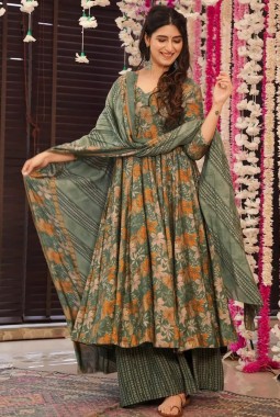 Green Pure Muslin Heavy Digital Print Casual Wear Anarkali Salwar Kameez