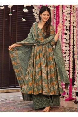Green Pure Muslin Heavy Digital Print Casual Wear Anarkali Salwar Kameez