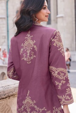 Mauve Embroidered Silk Indowestern Stylish Palazzo Suit For Party KF250184