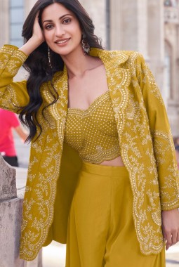 Silk Embroidered Mustard Palazzo Salwar Suit KF250186