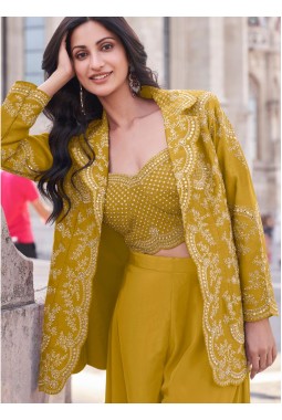 Silk Embroidered Mustard Palazzo Salwar Suit KF250186