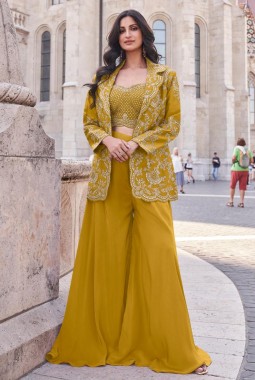 Silk Embroidered Mustard Palazzo Salwar Suit KF250186