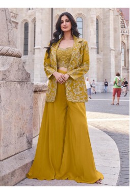 Silk Embroidered Mustard Palazzo Salwar Suit KF250186