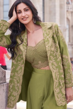 Embroidered Green Silk Readymade Salwar Suit KF250187