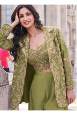 Embroidered Green Silk Readymade Salwar Suit KF250187