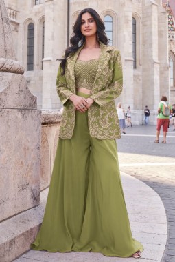 Embroidered Green Silk Readymade Salwar Suit KF250187