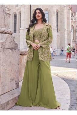 Embroidered Green Silk Readymade Salwar Suit KF250187