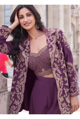 Silk Embroidered Purple Palazzo Salwar Suit for Sangeet Ceremony KF250188