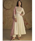 Off White Pure Silk Embroidered Wedding Salwar Kameez