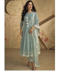 Blue Pure Silk Embroidered Wedding Salwar Kameez